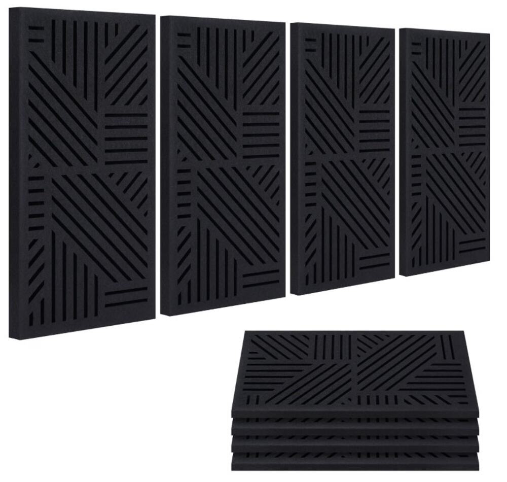 BUBOS 4-Pack Acoustic Wall Panels 23.6x11.8" Self Adhesive 3D Black Decor